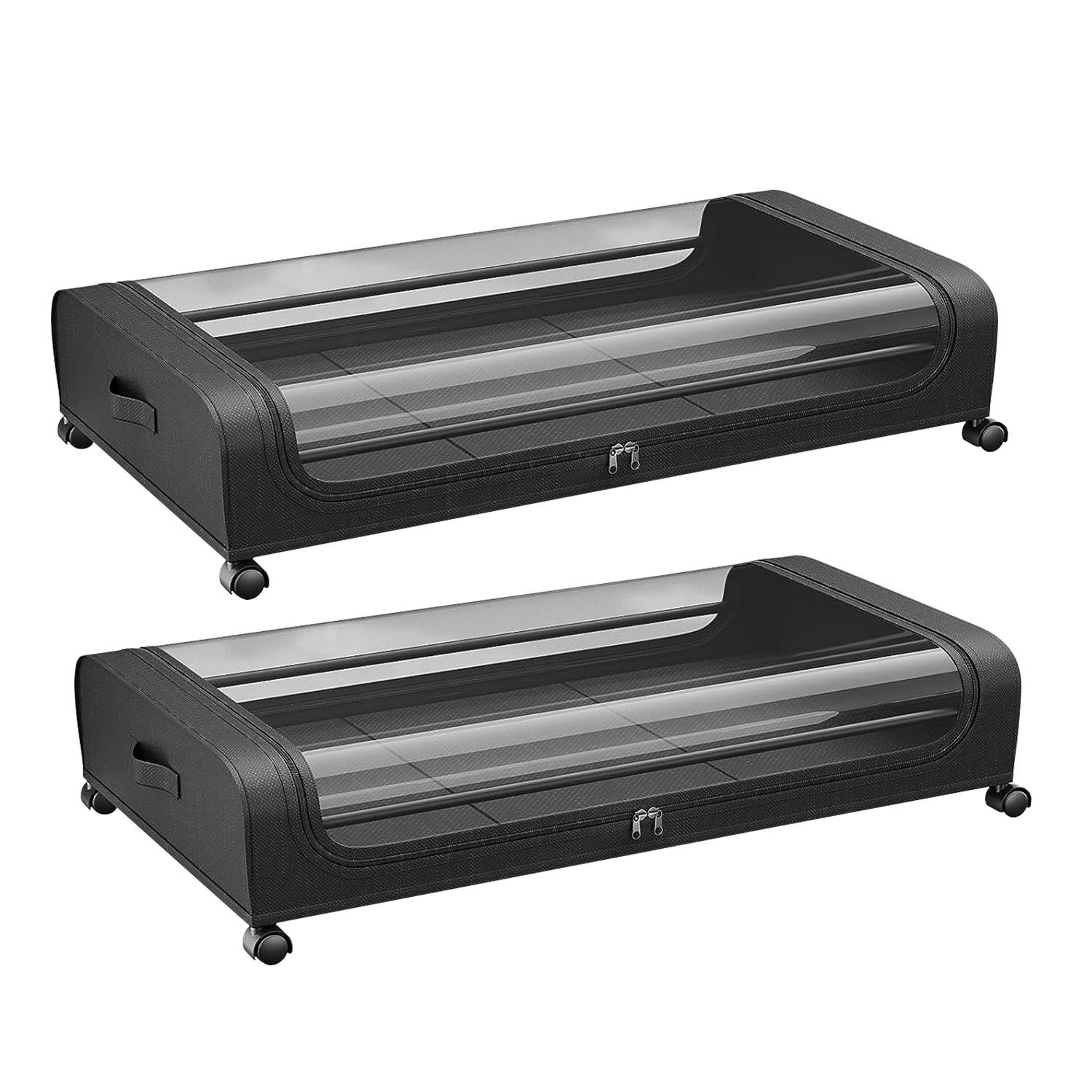 2Packs Under Bed Storage Containers Rolling Clothing Organizer 42L/11Gal Under Bed�Drawers with Clear Lid 360� Lockable Rolling Wheels Strap Handles image