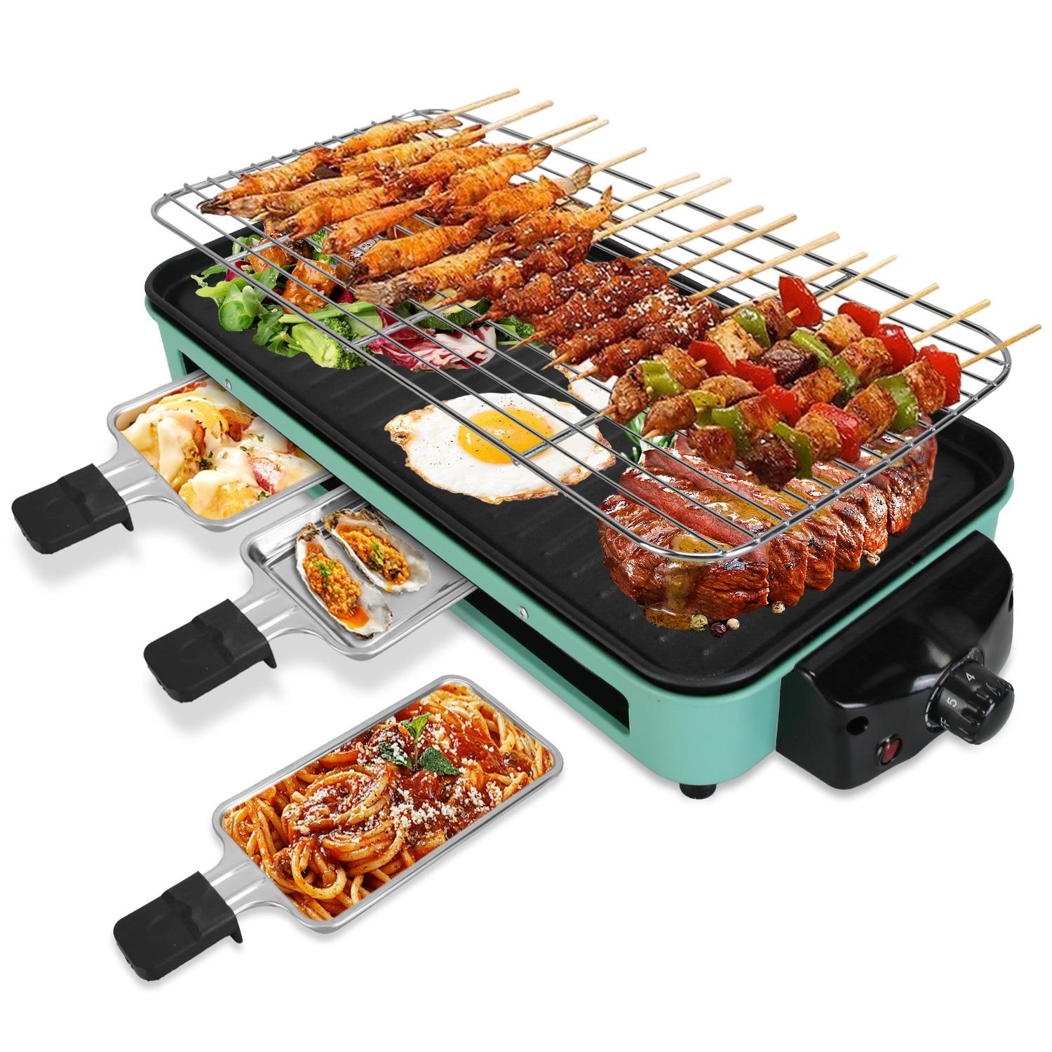 2000W Electric Indoor Grill 2 in 1 Electric BBQ Gill with Grill Net�Removable Plate 5 Temperature Control 3 Small Trays Dishwasher Safe image