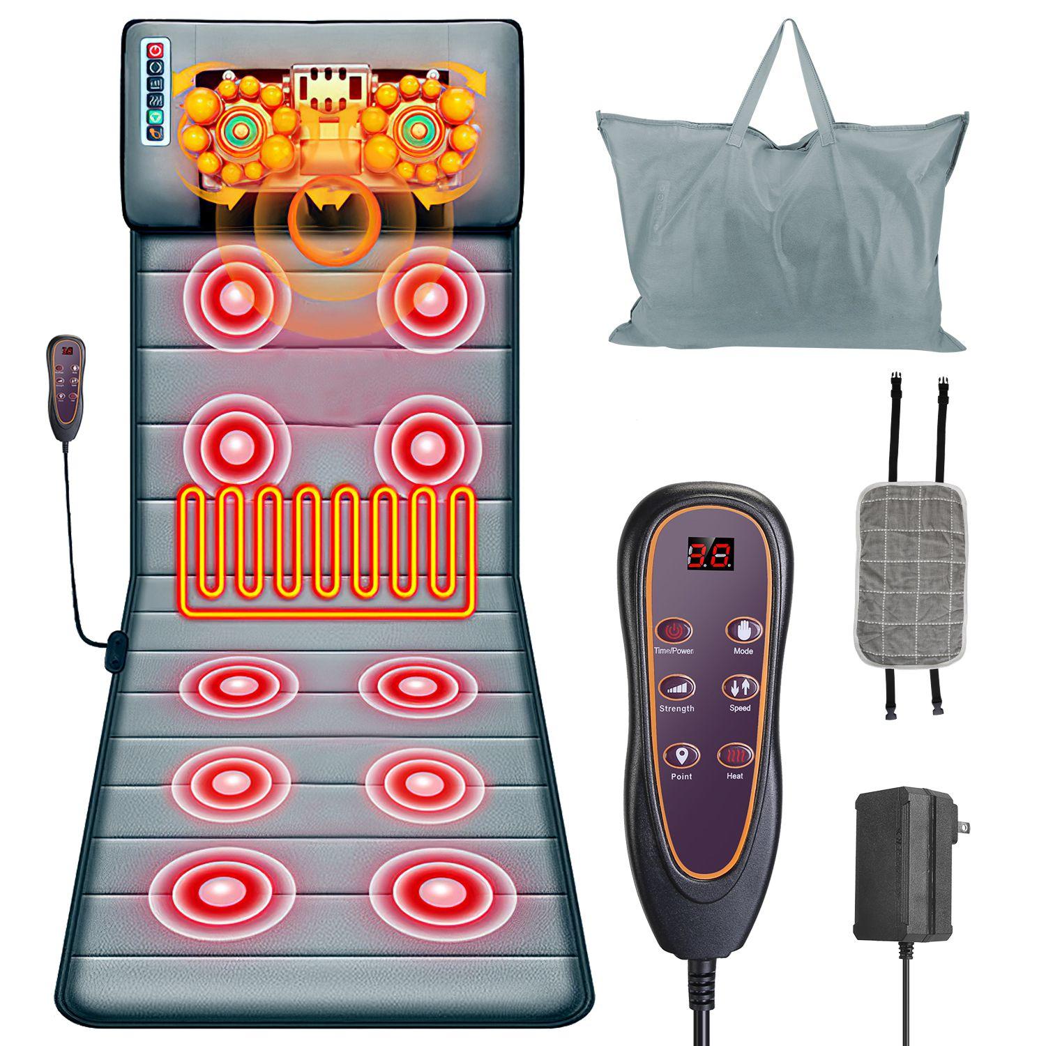 Full Body Electric Massage Mat with Heat Vibration Massage Pad Cushion Back Massage Mattress Chair Pad with Neck Massage Pillow with 10 Vibration Moto image