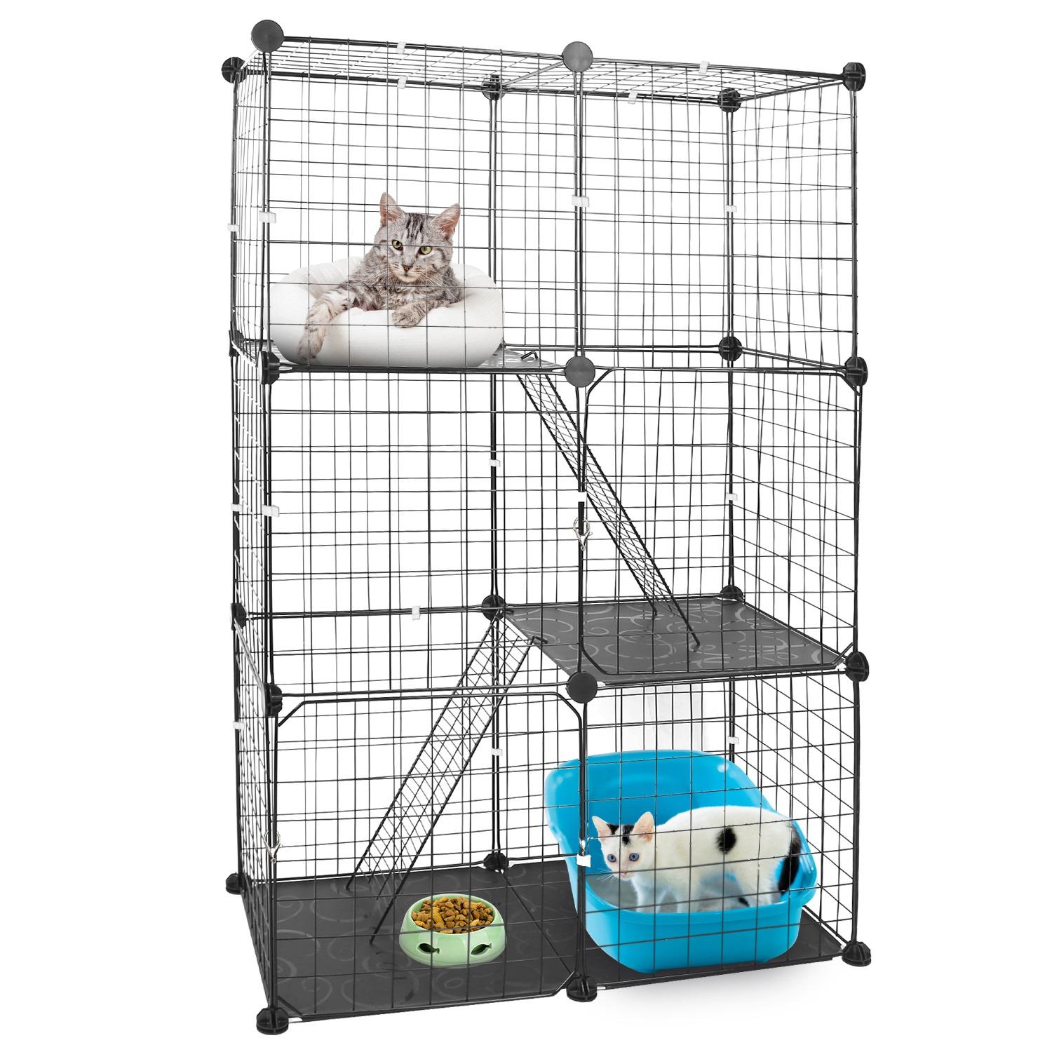 3 Tier Cat Playpen Cage Metal Indoor Cat House Detachable Kitten House with 3 Doors 2 Ladders Large Cat Exercise Place for 1-2 Cats Black image