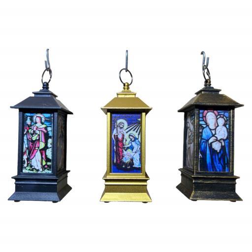 Christmas Lanterns Asst. 3 Jesus Joseph And Mary Brown Bronze Black Sliver image