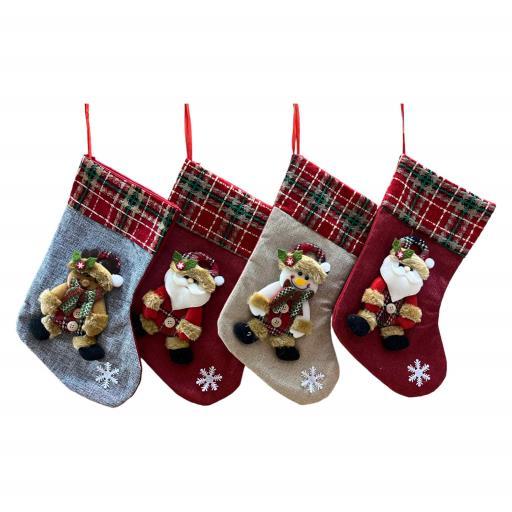 Christmas Stocking Asst.3 Santa Snow Man Raindeer Red Green Yellow Grey image