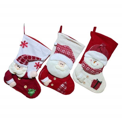 Christmas Stocking Asst.2 Santa Snow Man Red White image