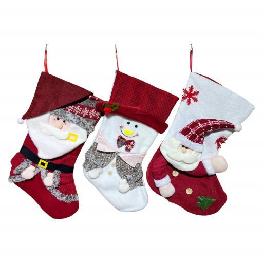 Christmas Stocking Asst.2 Santa Snow Man Red White image