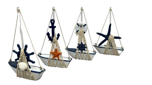 Sailboats Asst. 4 With Fishnet Ship Wheel Anchor Starfish Li image