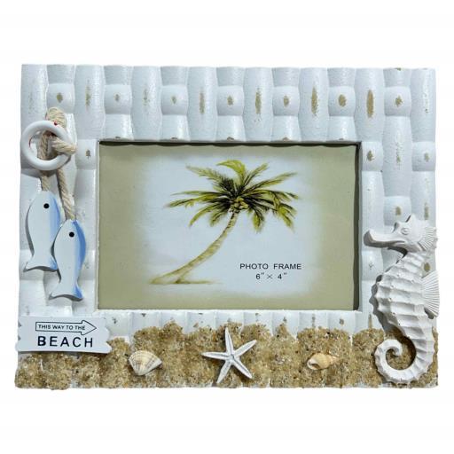 Picture Frame 4X6 Sea Horse Fishes Starfish White image