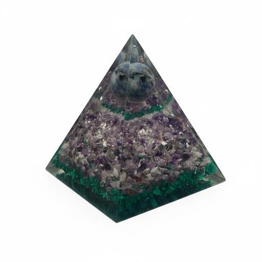 Amethyst Orgonite Nubian Pyramid With Malachite Chips & Sodalite Gemstone Balln Inside image