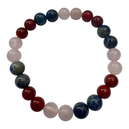 Friendship: Red Carnelia Rose Quartz & Lapis Lazuli Stone Bracelet Brings Tranquility Love & Harmony image
