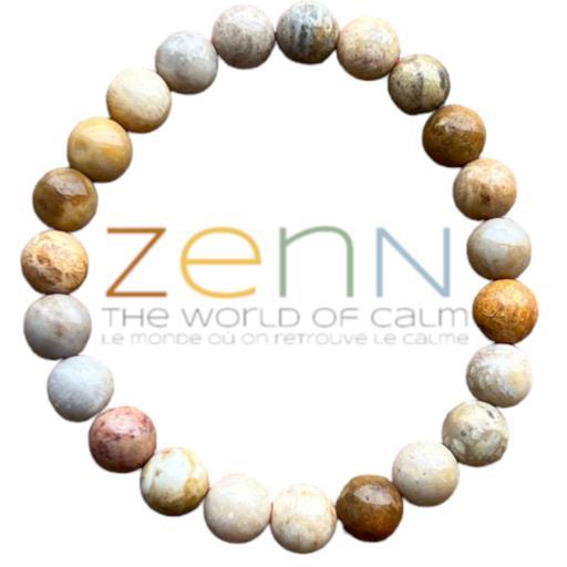 Fossil Coral Stone Bracelet Helps To Invoke Inner Wisdom Light & Protection 8Mm Handmade In India image