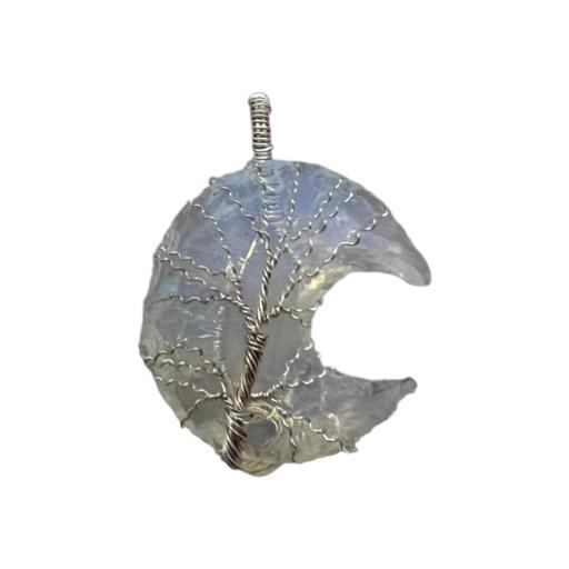 Opalite  Half Moon Shape  Tree Of Life Wire Wrapped Pendant image