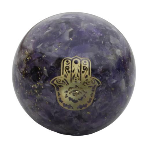 Amethyst  Orogne Sphere Hamsa Hand Approx.200G Display Stand Is Not Included image