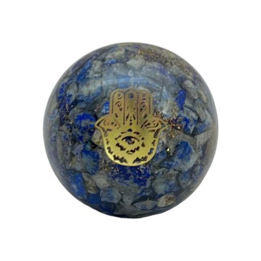 Lapis Lazuli Orogne Sphere Hamsa Hand Approx.200G Display Stand Is Not Included image