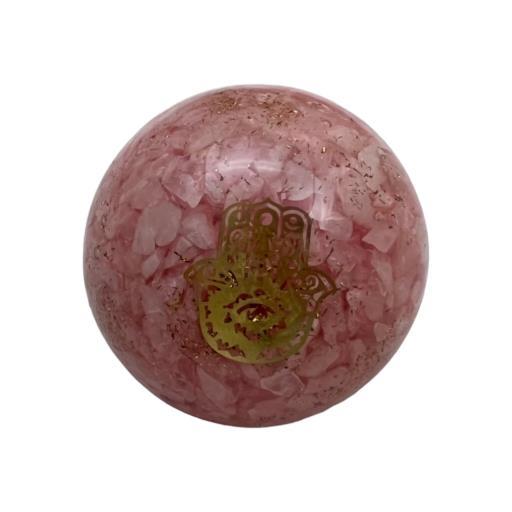 Rose Quartz Orogne Sphere Hamsa Hand Approx.200G Display Stand Is Not Included image