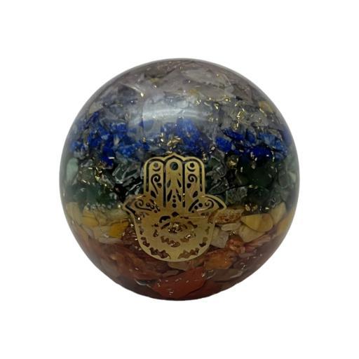 Seven Chakra Orogne Sphere Hamsa Hand Approx.200G Display Stand Is Not Included image