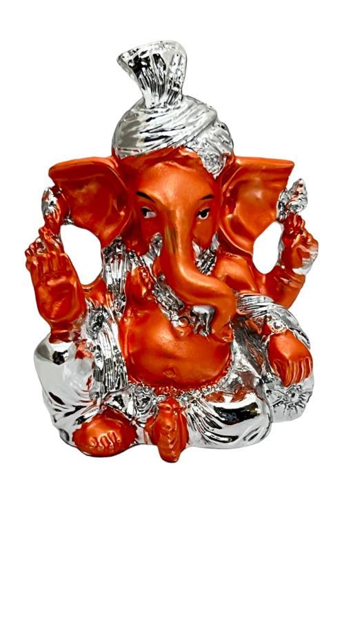 Ganesh Statue Orange And Silver image
