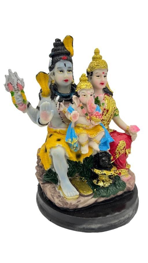 Ganesh Maa Parvati And Shiva StatueYellow Blue White image