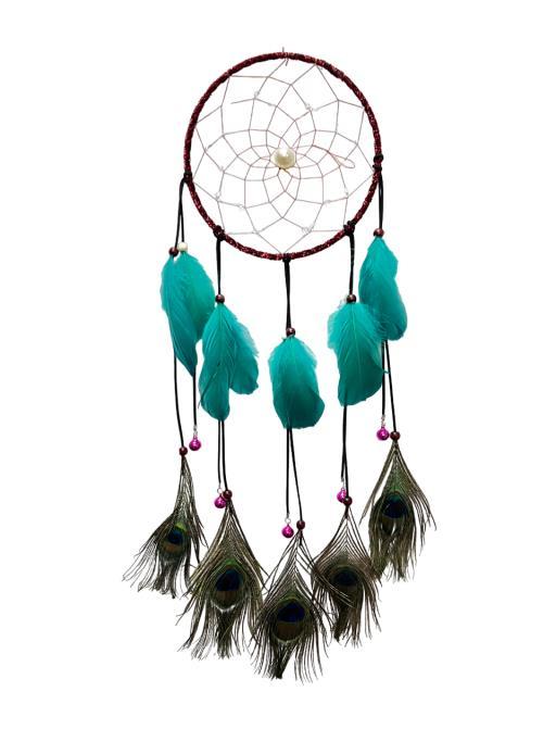 Circular Dream Catcher With White Stone & Peacock Feather image