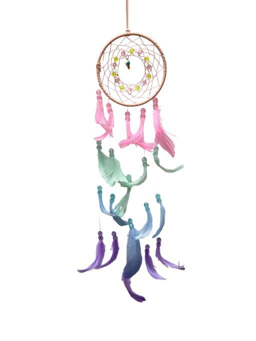Circular Dream Catcher White Brown Orange Pink  Green image