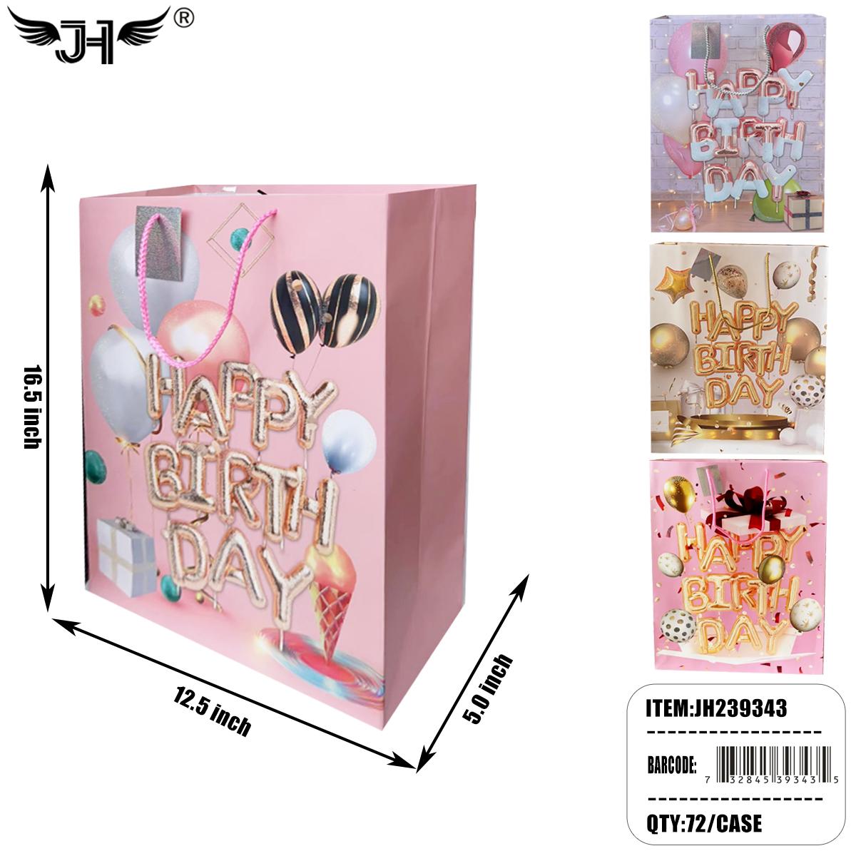 BIRTHDAY GIFT BAG - #4 SIZE L 15.5"X12"X5" 6DZ/CS (JH239343) image
