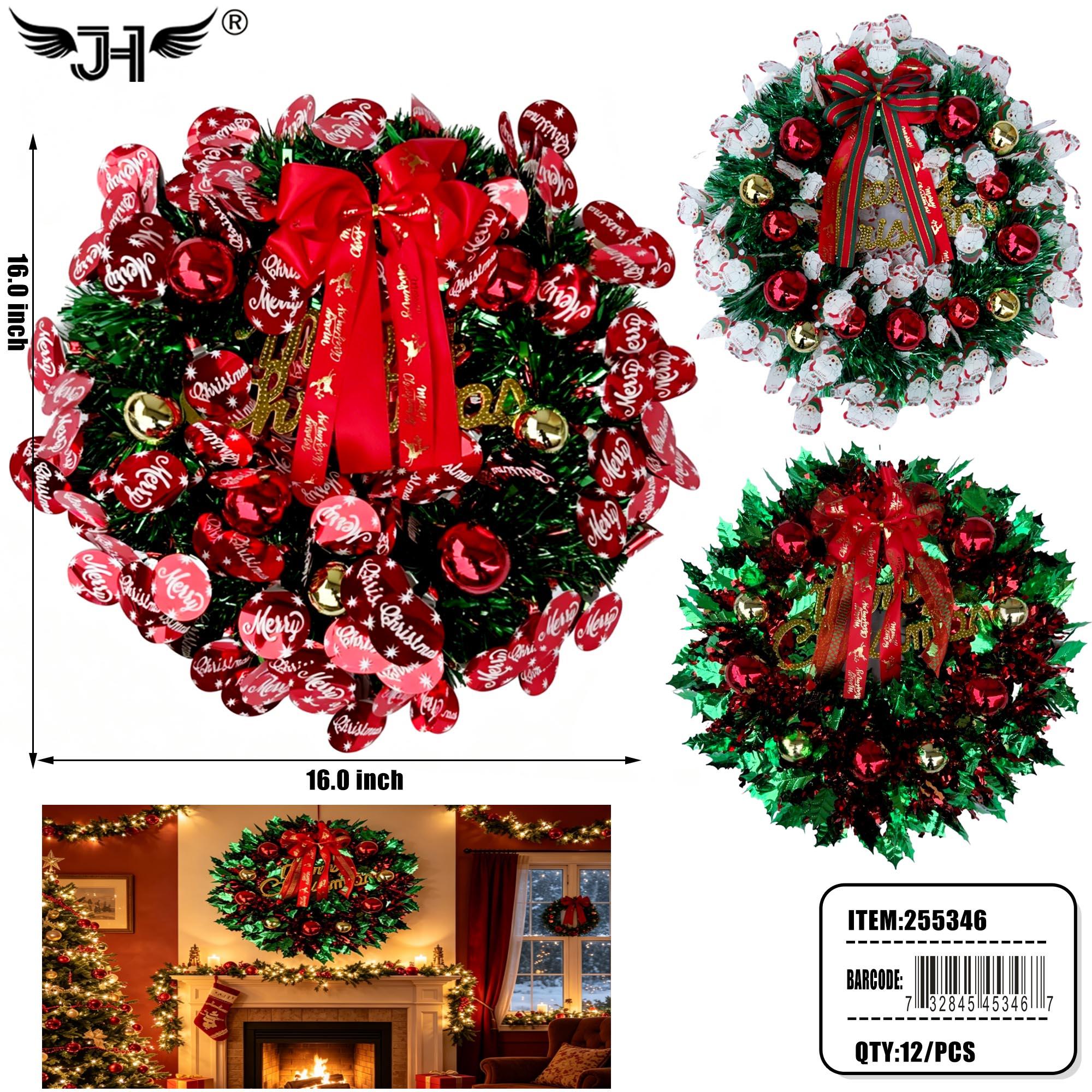 WREATH CHRISTMAS DECORATION 3 COLORS16" 12PC/CS image