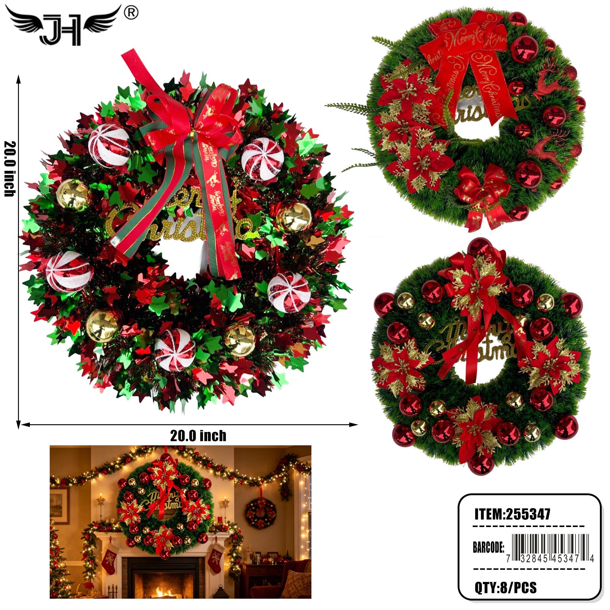 WREATH CHRISTMAS DECORATION 3 COLORS 20" 8PC/CS image