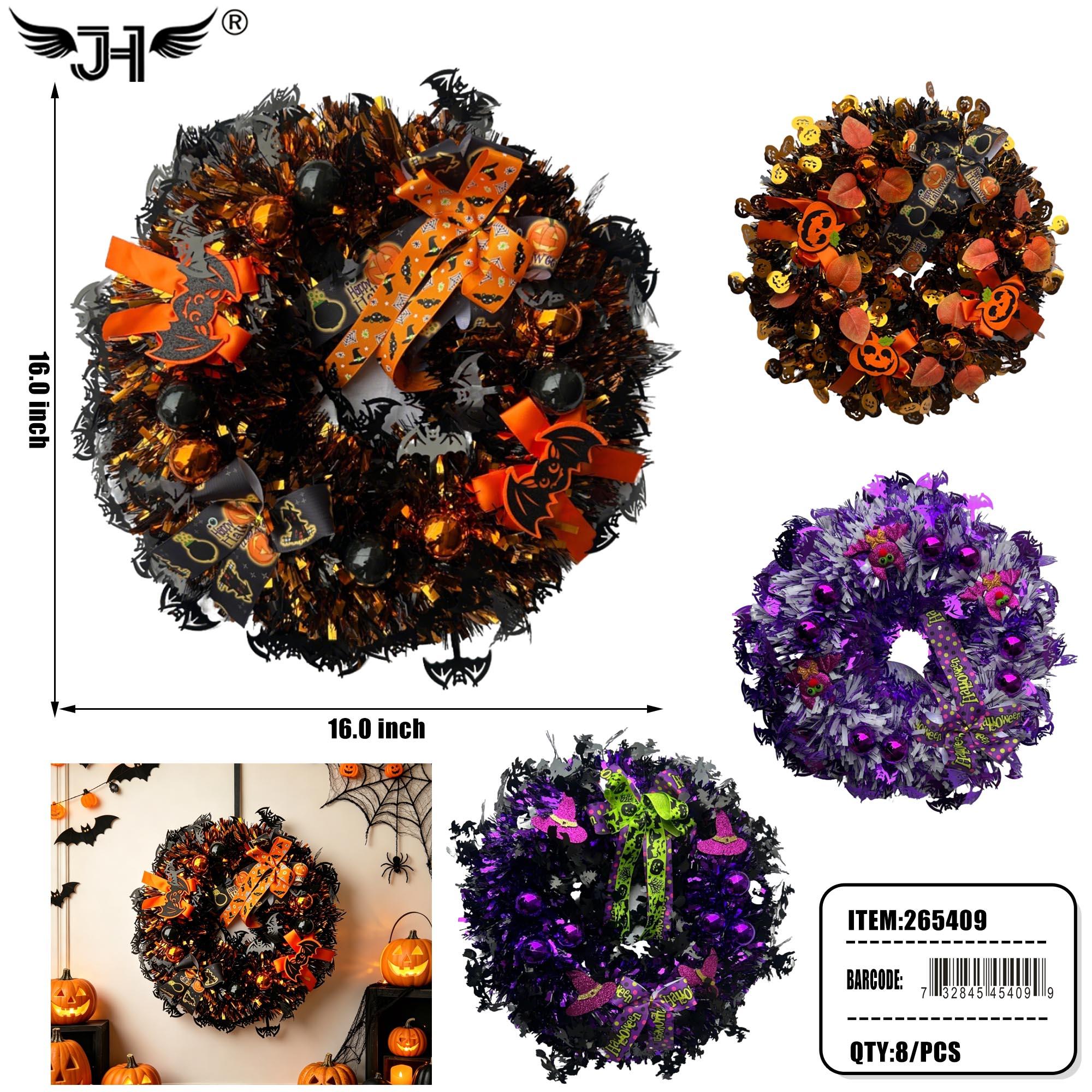 HALLOWEEN DECORATION - 16" WREATH 8PC/CS image
