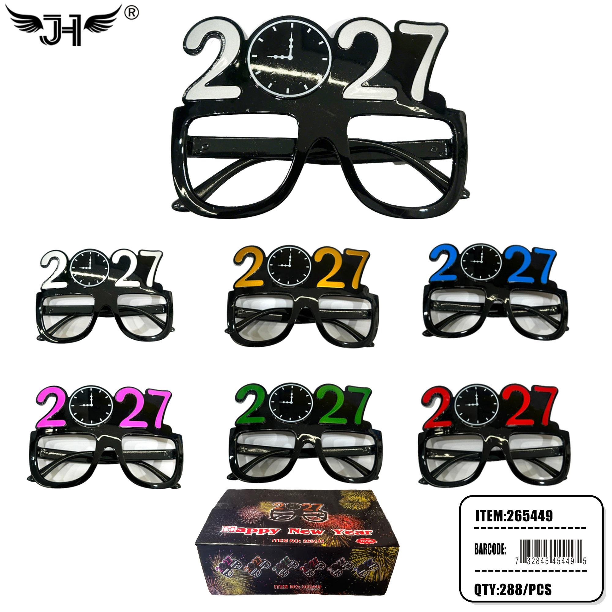 NEW YEAR GLASSES - 2027 CLOCK MIX 6 COLOR 24DZ/CS