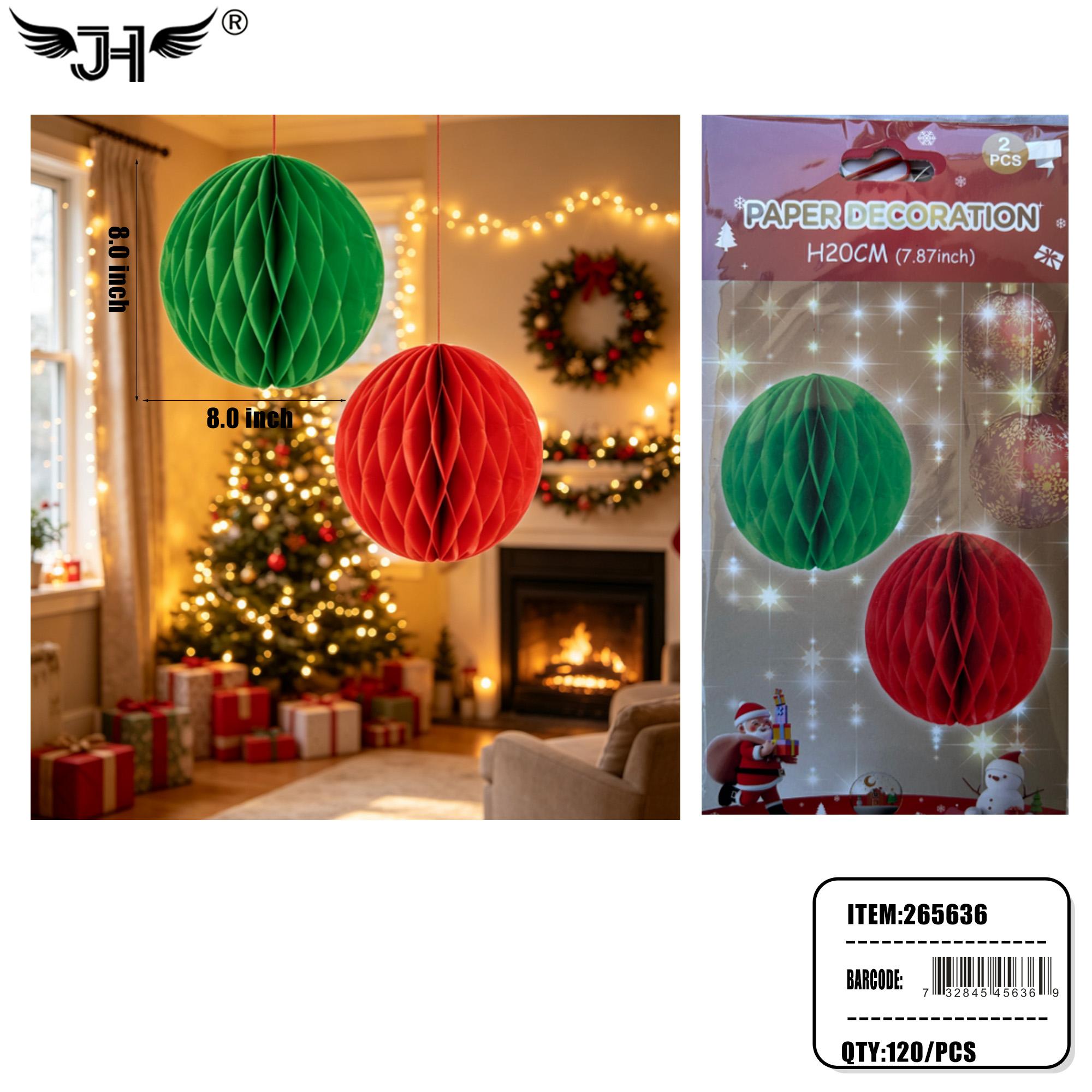 CHRISTMAS DECORATION - 2CT 8" HANGING BALL 10DZ/CS image