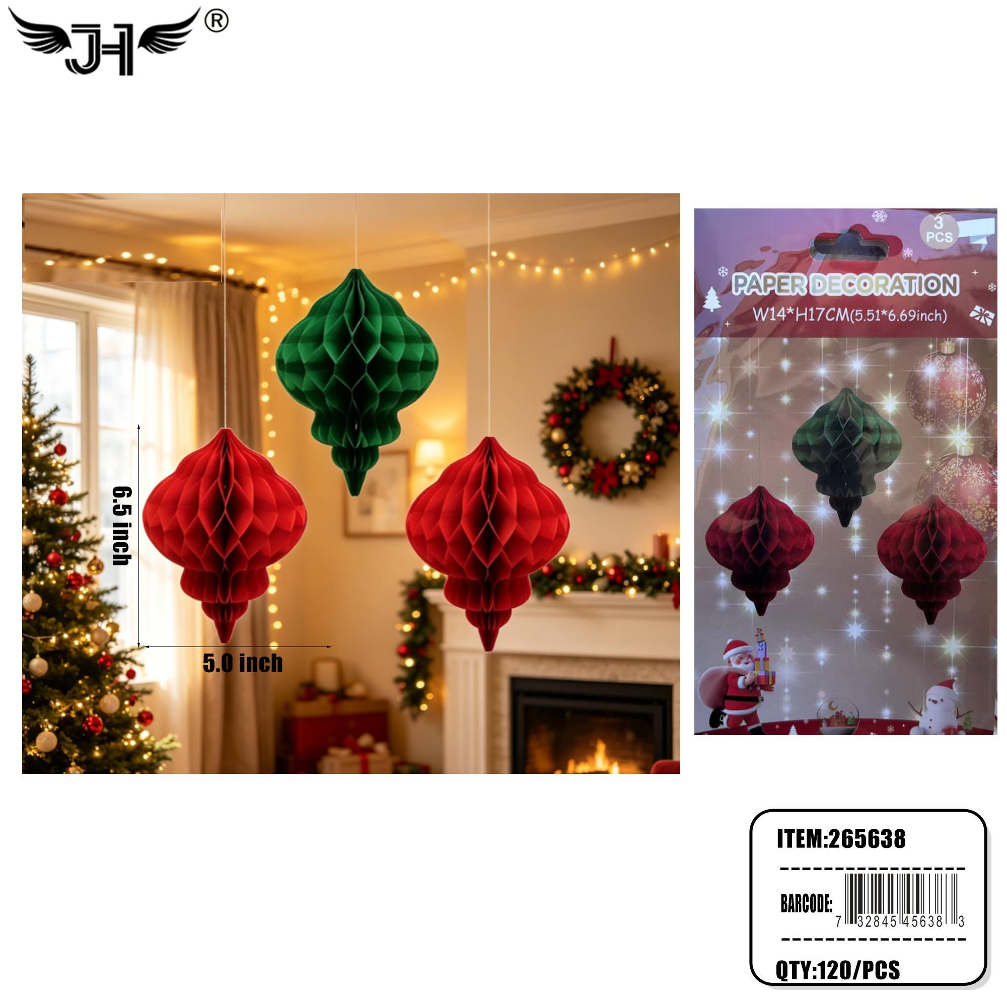 CHRISTMAS DECORATION - 3CT 3.5" HANGING BALL 10DZ/CS image