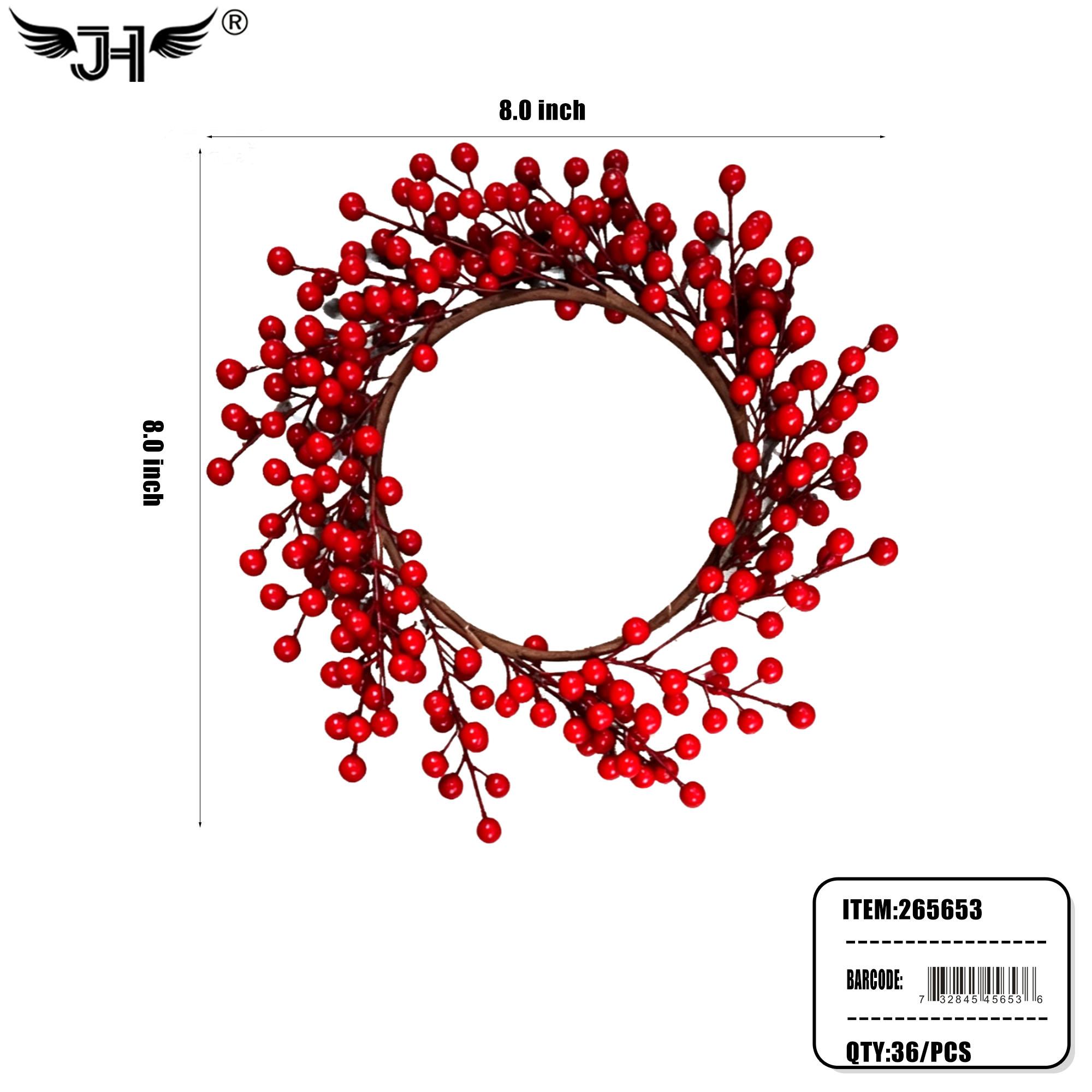 CHRISTMAS DECORATION - 8" WREATH RED BARRY (6PC/BG) 6BG/CS image