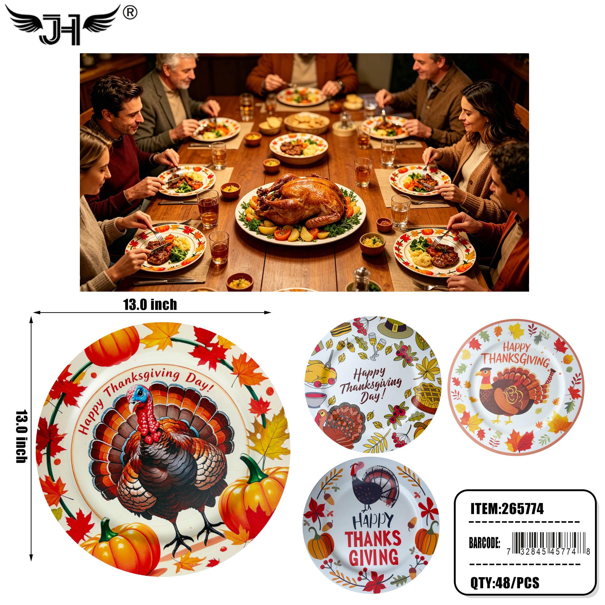 THANKSGIVING - 13" PLASTIC PLATE MIX 4 STYLE (24PC) 2BX/CS image