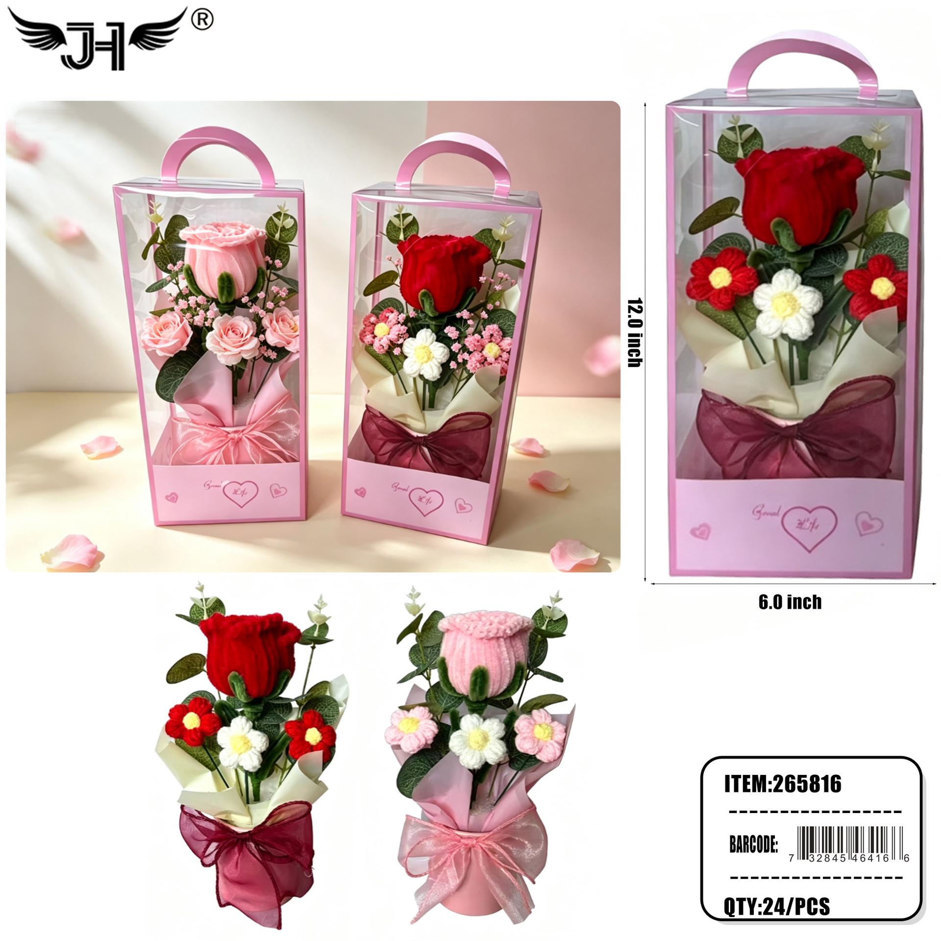 GIFT SET - CROCHET FLOWER W/ PVC BOX 2 COLOR (4PC) 6BX/CS (265816) image