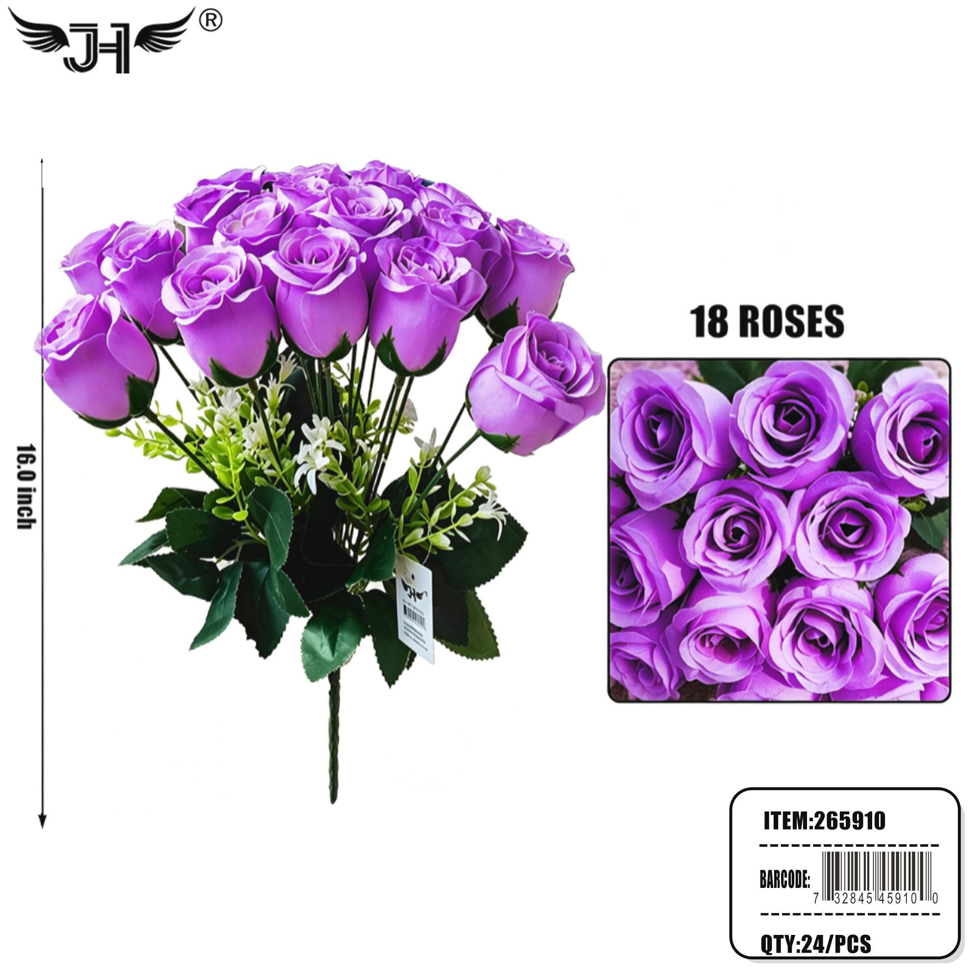 FLOWER - 16" PURPLE ROSE 18 HEAD 24PC/CS image