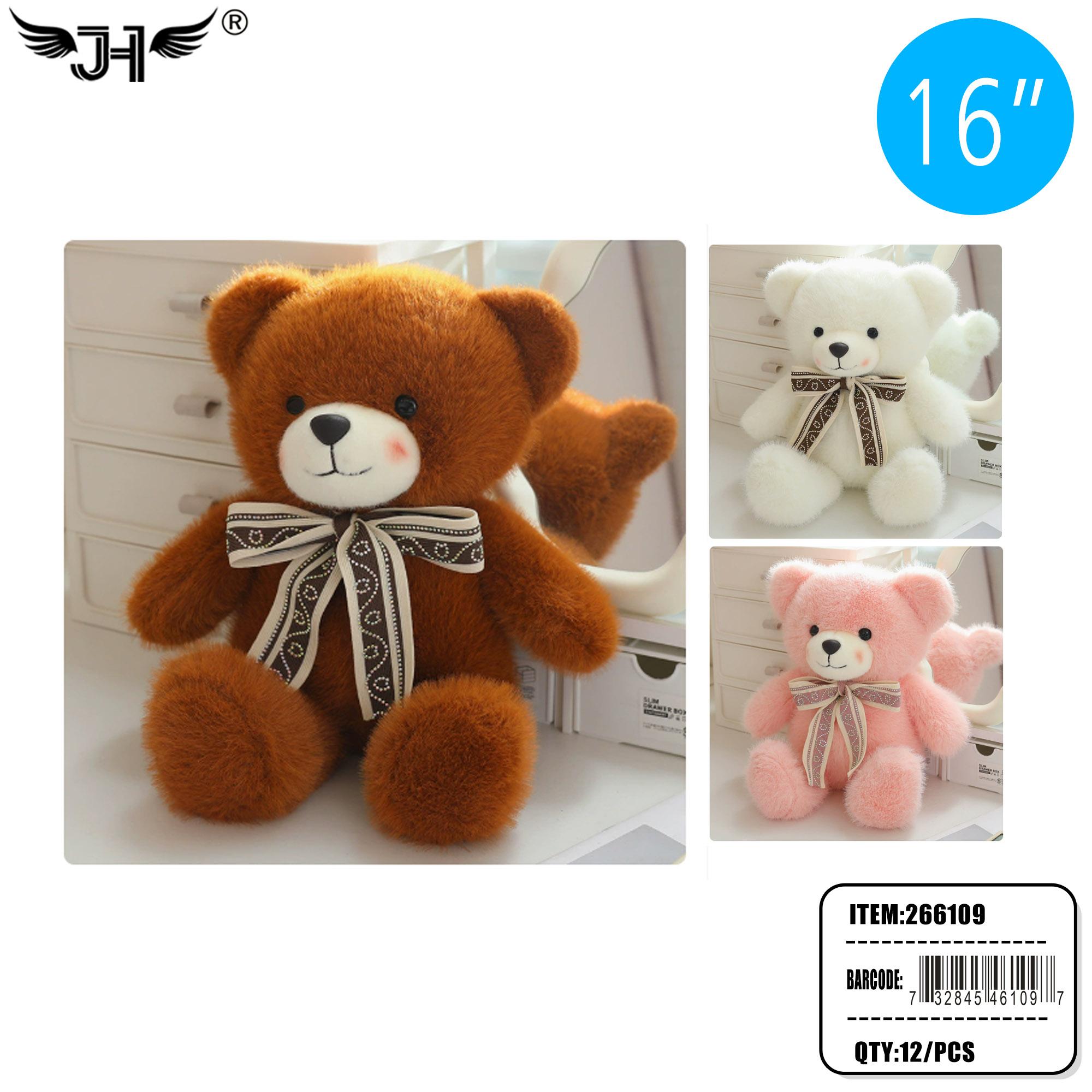 PLUSH - 16" TEDDY BEAR 3 COLOR MIX 12PC/CS (266109) image