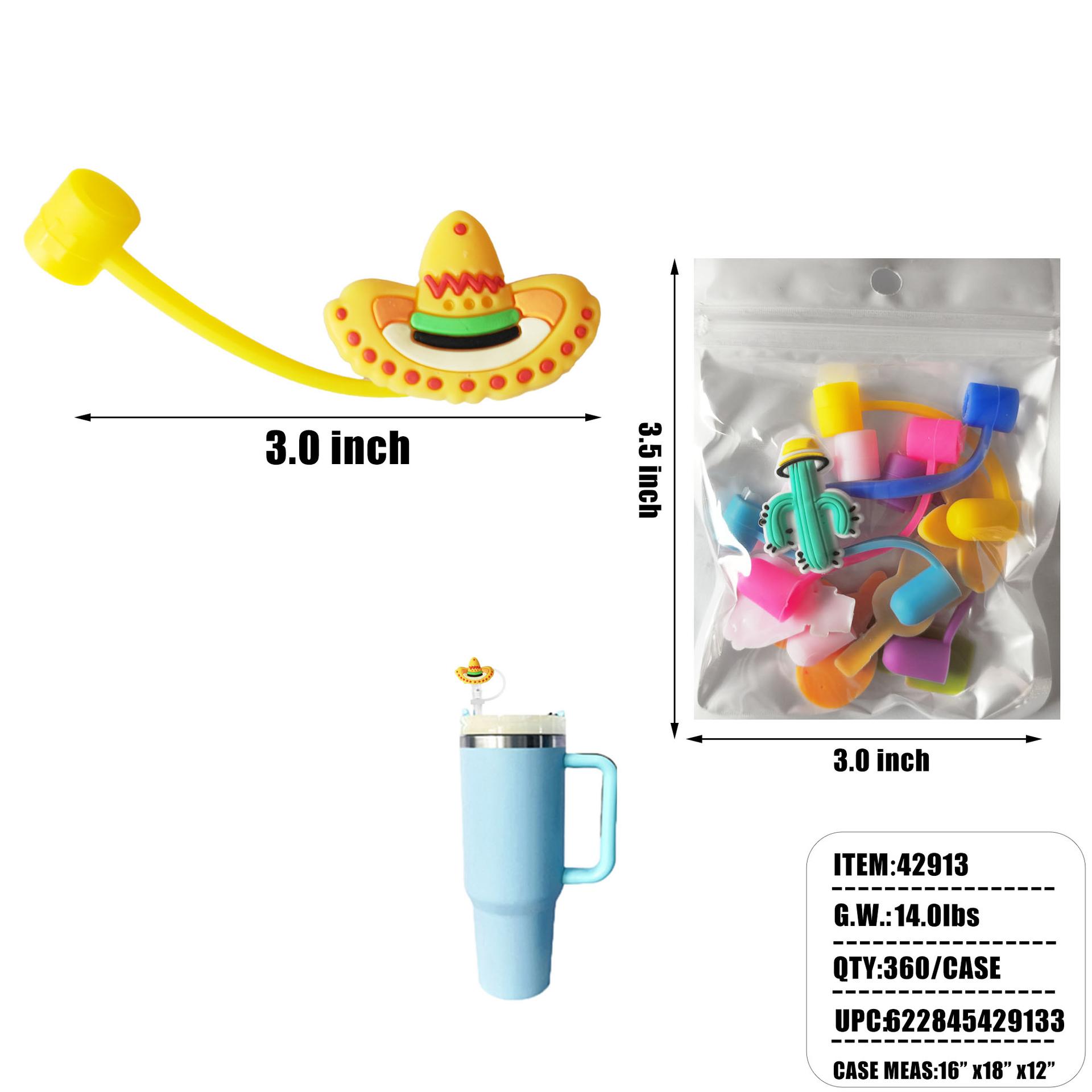 STRAW COVER CAP TOP - ASSORT COLOR (12PC/PK) 30DZ/CS (42913) image