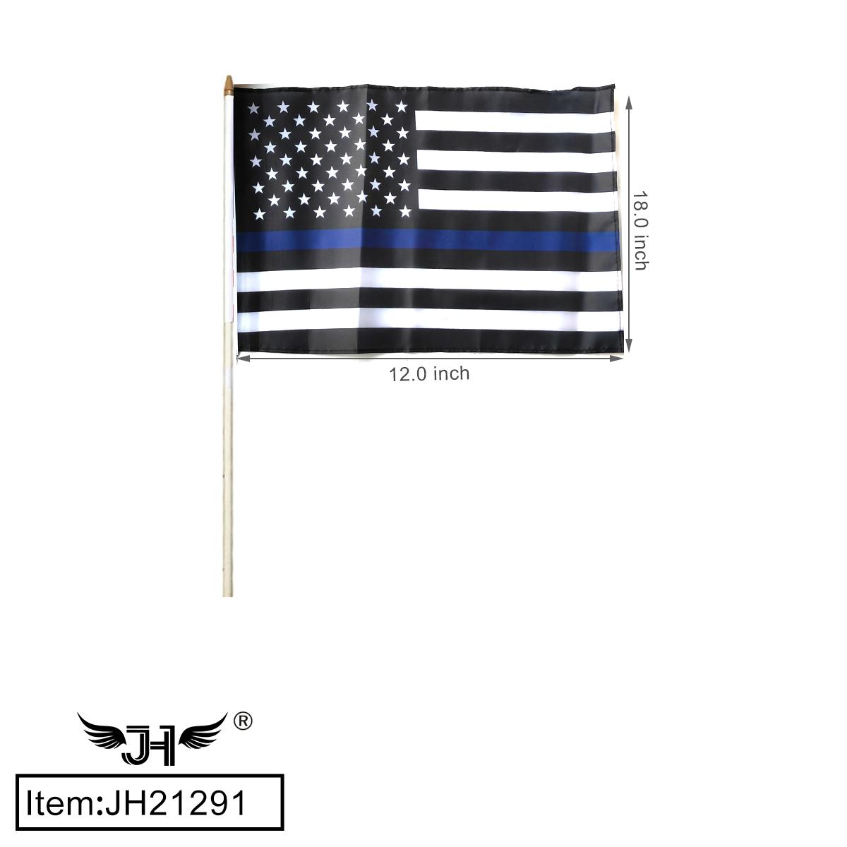 FLAG - 12"X18" HAND STICK THIN BLUE LINE AMERICA 40DZ/CS
