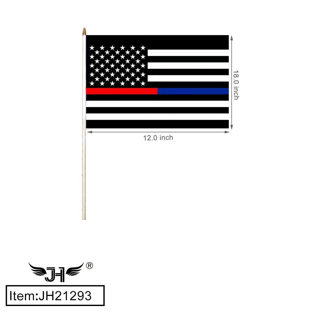 FLAG - 12"X18" HAND STICK THIN BLUE & RED LINE AMERICA 40DZ