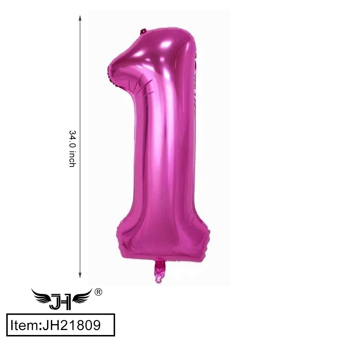 34" ALUMINUM BALLOON ROSE PINK COLOR NUMBER "1" 25DZ/CS