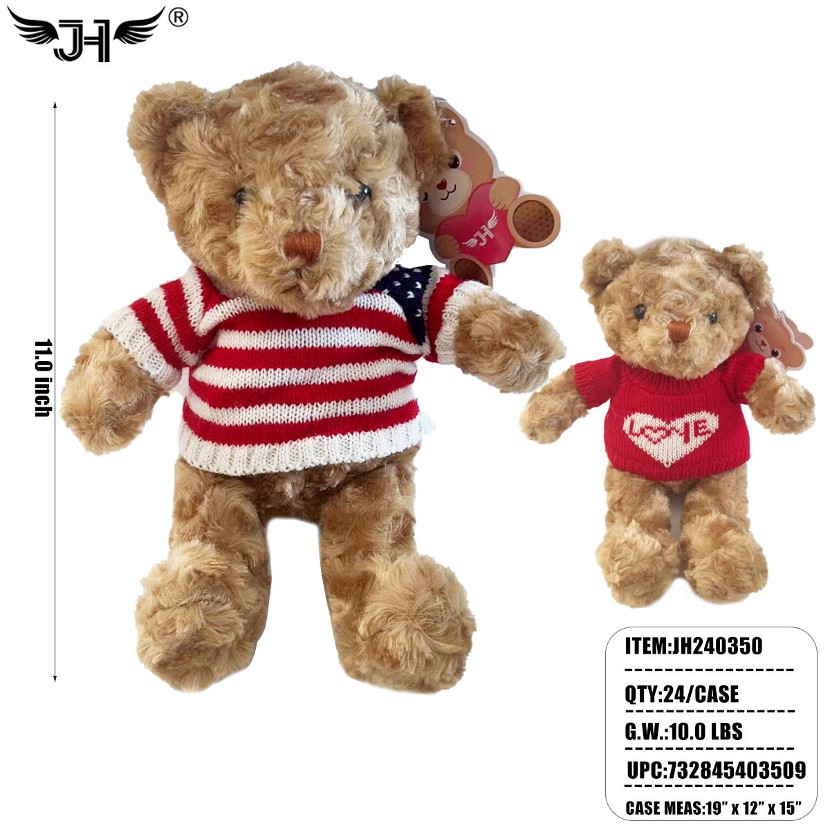 11" TEDDY BEAR AMERICAN FLAG & LOVE 2 STYLE 24PC/CS