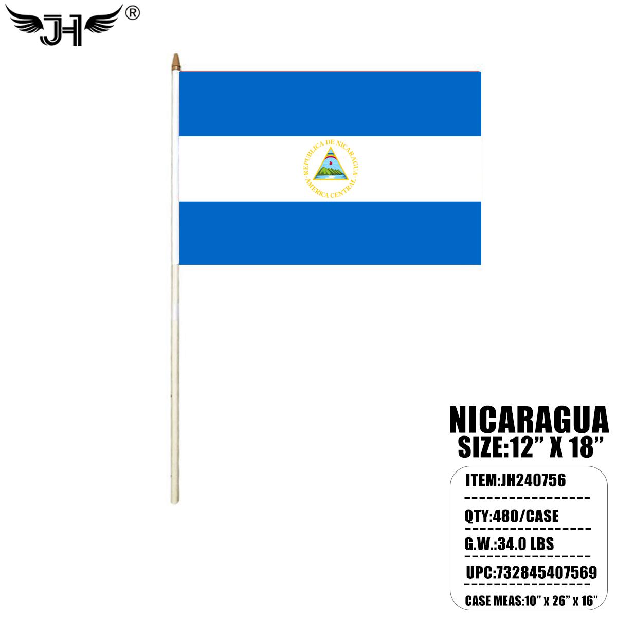 FLAG - 12"X18" HAND STICK NICARAGUA 40DZ/CS
