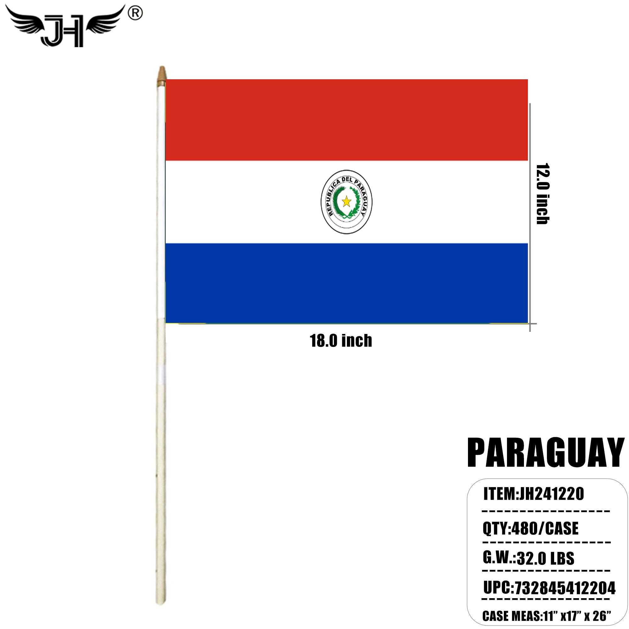 FLAG - 12"X18" HAND STICK PARAGUAY 10DZ/4BX/40DZ/CS