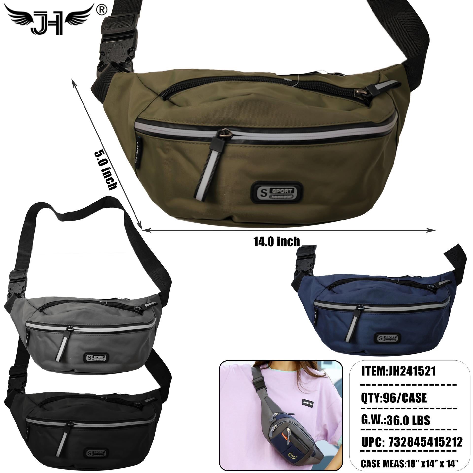 WAIST BAG - 14"X5" SPORT 4 COLOR MIX 6PC/16PK/96PC/CS (JH241521) image
