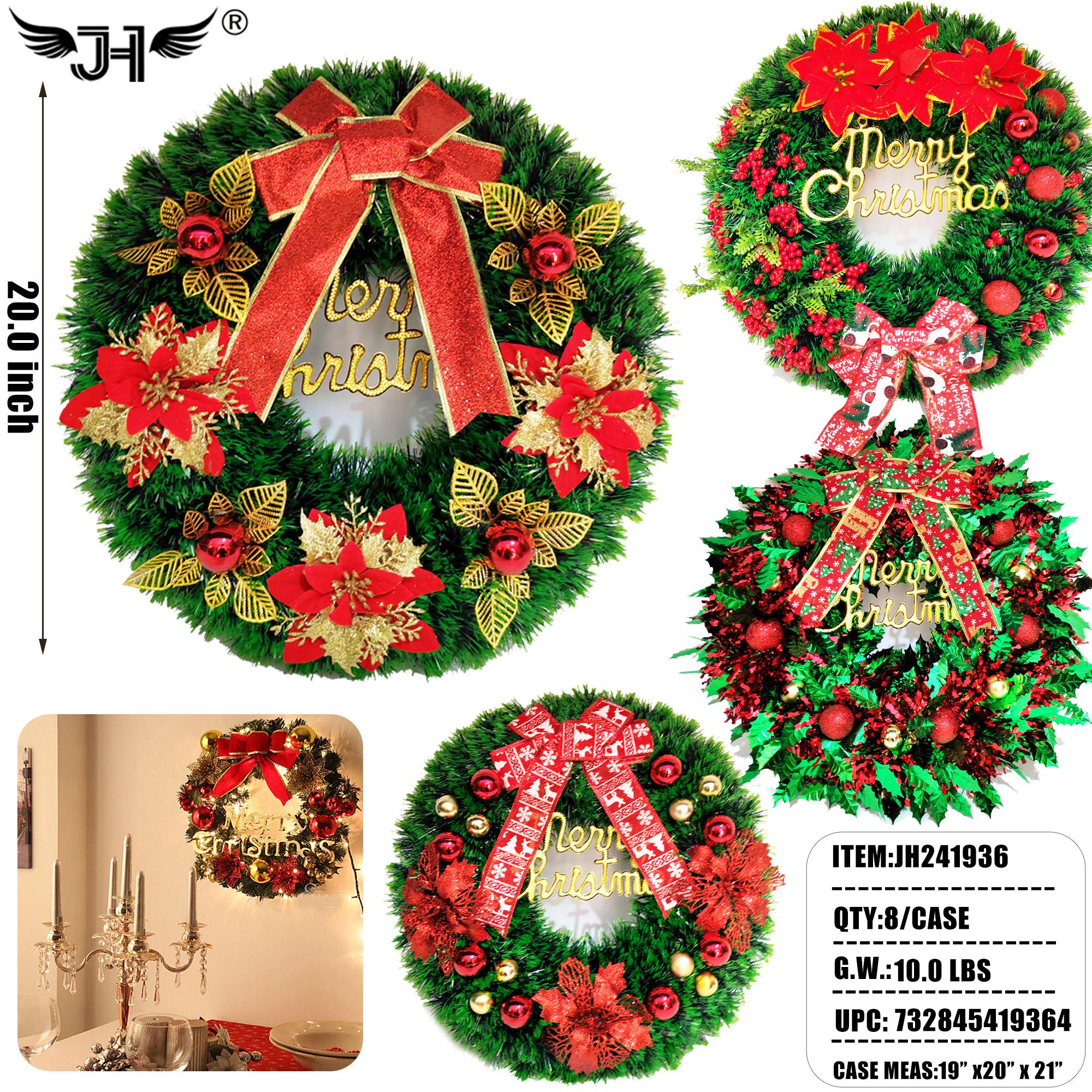 WREATH CHRISTMAS DECORATION 4 COLORS 20" 8PC/CS image