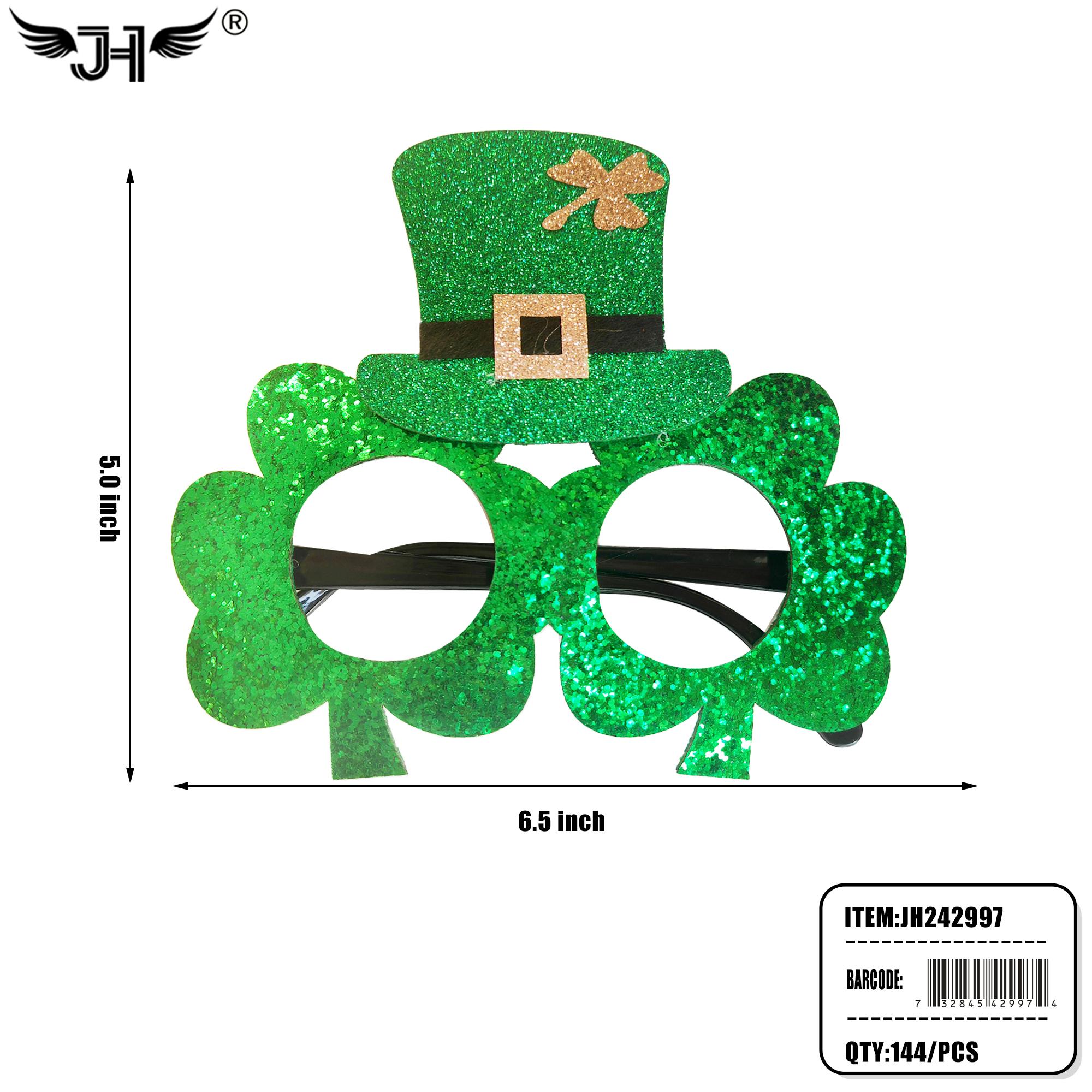ST PATRICKS DAY - GREEN GLITER GLASSES 12DZ/CS