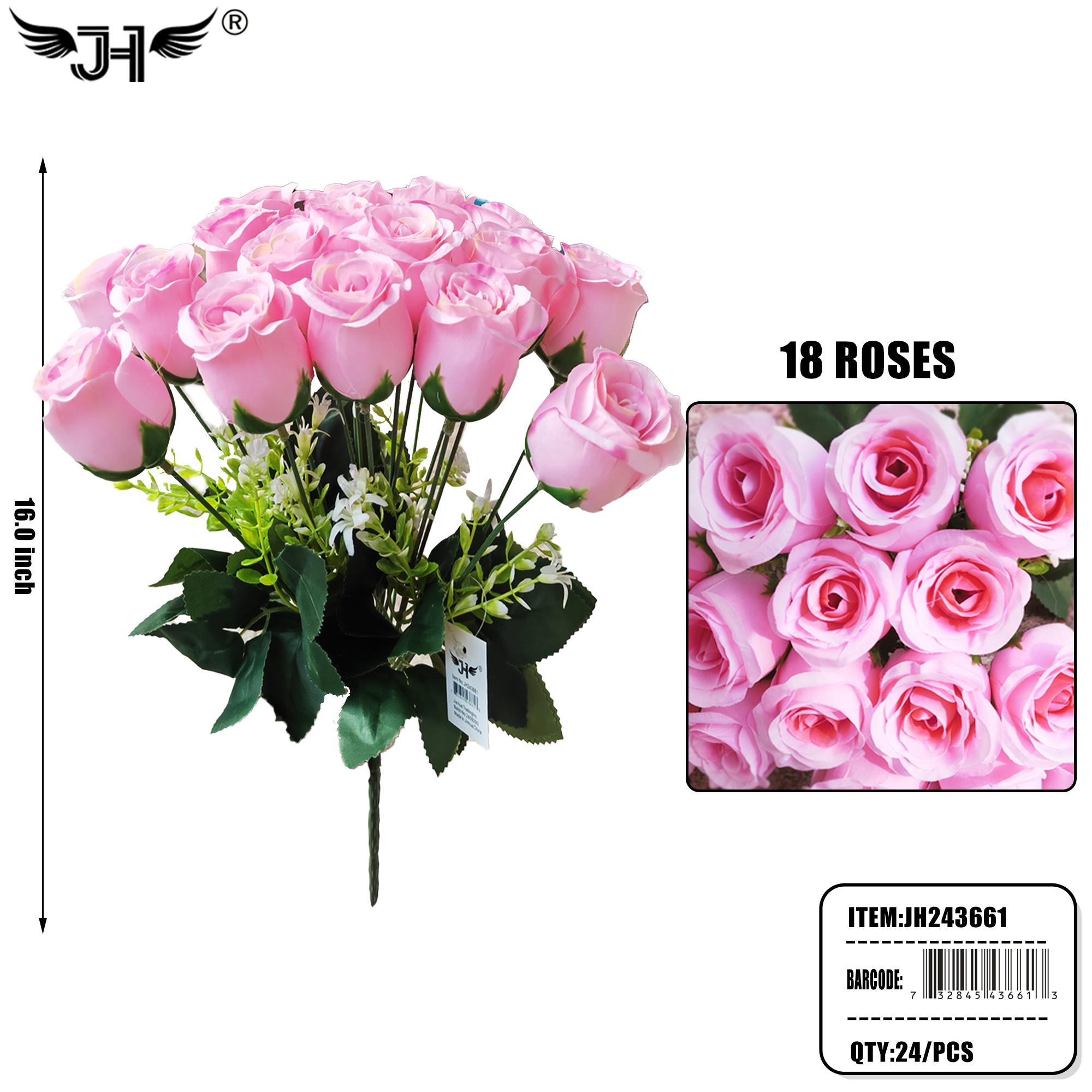 BUSHES FLOWER - 16" PINK ROSE 18 HEAD 24PC/CS image