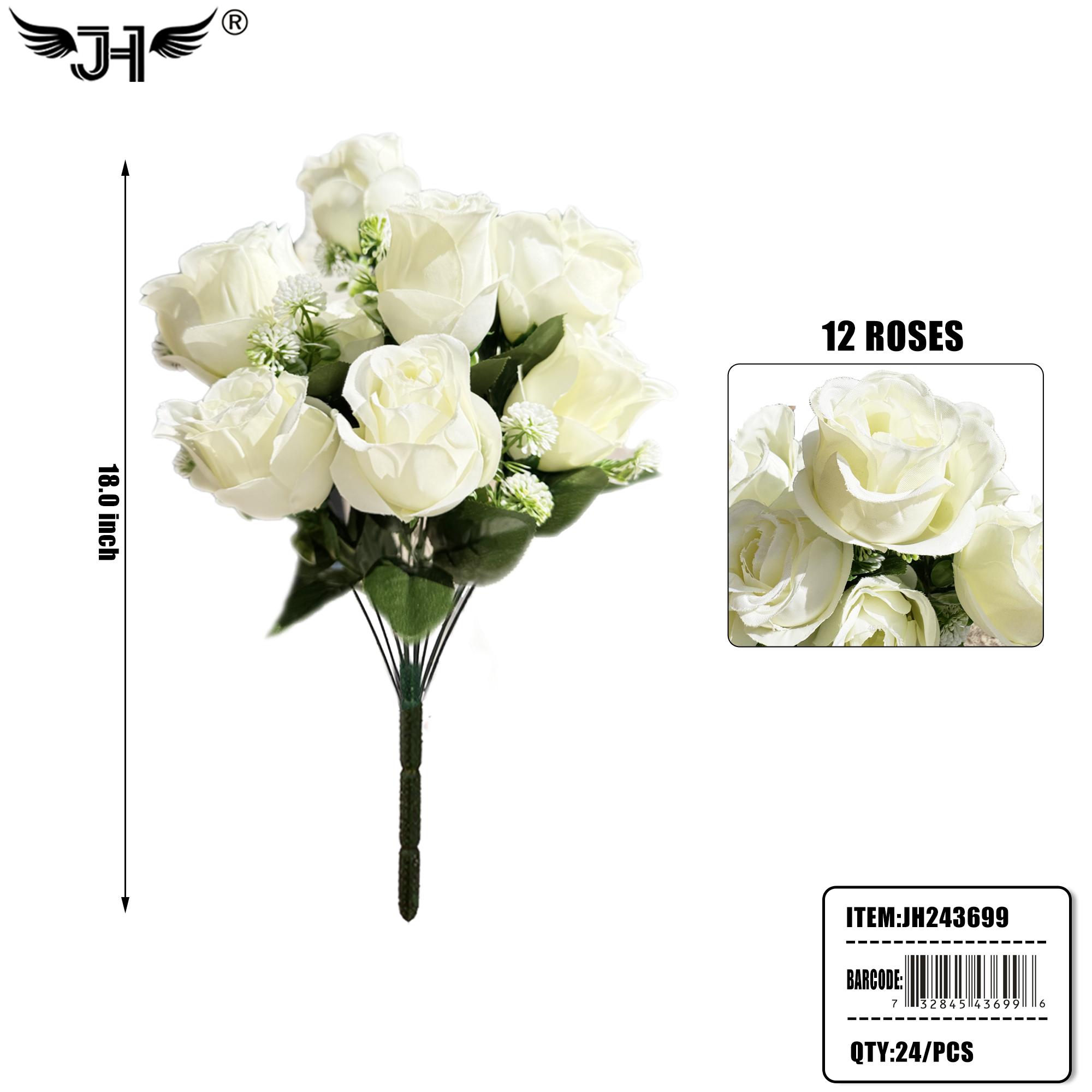 BUSHES FLOWER - 18" ROSE CREAM WHITE 12 HEAD 24PC/CS image