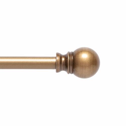 Kenney KN55973 Davenport Ball End Petite Cafe Decorative Window Curtain Rod, 48-86" Adjustable Length, Brushed Brass Finish, 1/2" Diameter Steel Tube image