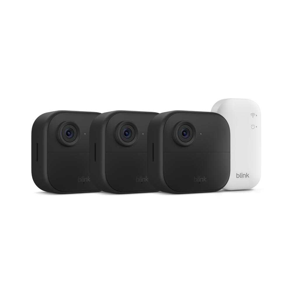 Blink Outdoor 4 - Wireless smart security camera, two-year battery life, 1080p HD day and infrared night live view, two-way talk. Sync Module Core included - 3 camera system