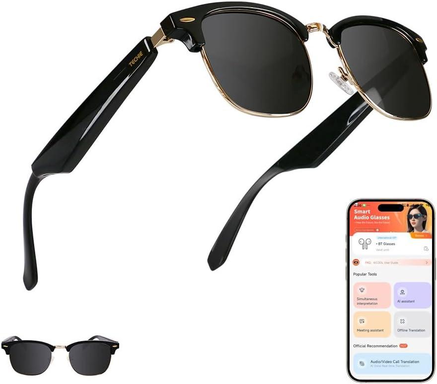 Techie AI Smart Glasses with Translation, Bluetooth Audio,Polarized Lenses image