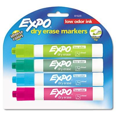 Low Odor Dry Erase Marker, Chisel Tip, Classic Colors Assorted, 4/Set image